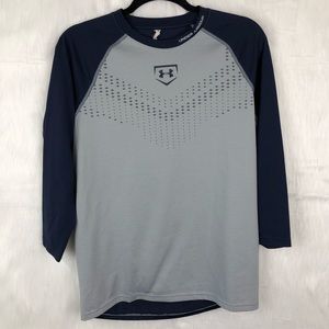 Under Armour Grey & Navy Blue Baseball Tee